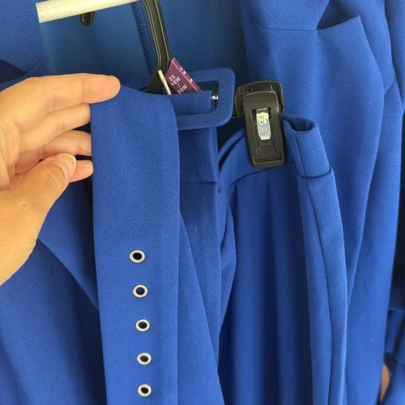 Royal Blue Plus Size Pants Suit with Belt - Picture 4 of 6